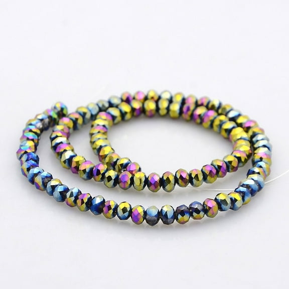 Full Plated Faceted Rondelle Glass Beads Strands Multi-color Plated 3.5x2.5mm Hole: 1mm about 100pcs/strand 10 inch