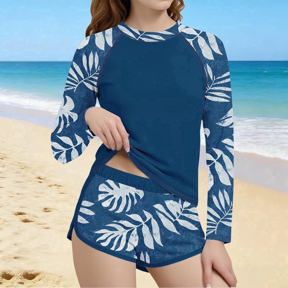 Jamicy Tankini Swimsuits for Girls Sunscreen Two Piece Rash Guard Long Sleeve Swim Shirts with Shorts Upf50  Quick Dry Swimsuit