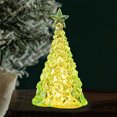 thumbnail image 3 of Lighted Turquoise Glass Christmas Tree Decor with Star Topper, Festive Tabletop Decor for Home and Holiday Season Ambiance - Yellow, 3 of 3