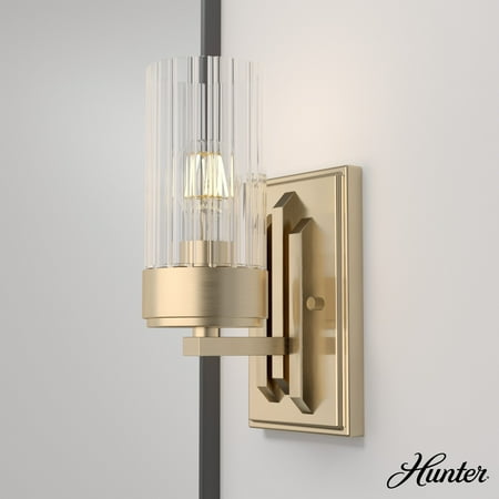

Hunter Gatz Alturas Gold with Ribbed Glass 1 Light Sconce Wall Light Fixture