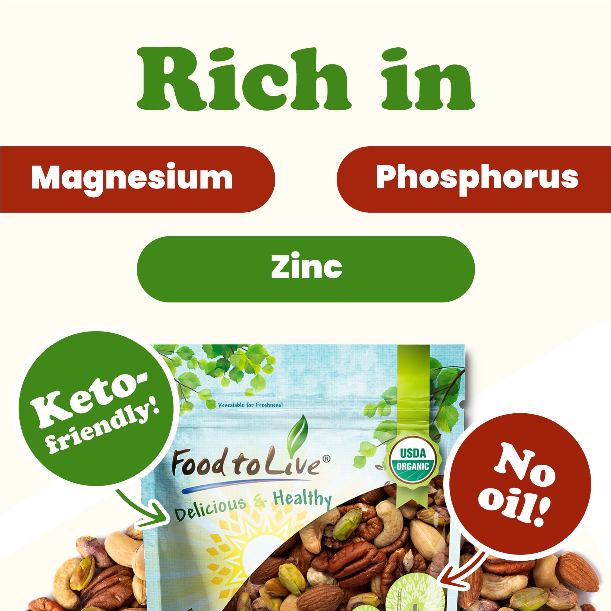 Organic Four Nuts Mix, 7 Pounds – Non-GMO, Vegan, Kosher, Bulk – by Food to Live