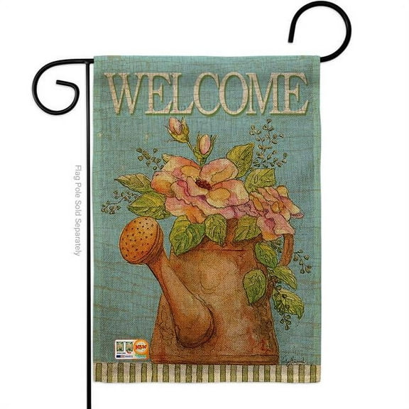BD-SH-G-100051-IP-DB-D-US12-AM 13 x 18.5 in. Welcome Watering Can Burlap Inspirational Sweet Home Impressions Decorative Vertical Double Sided Garden Flag