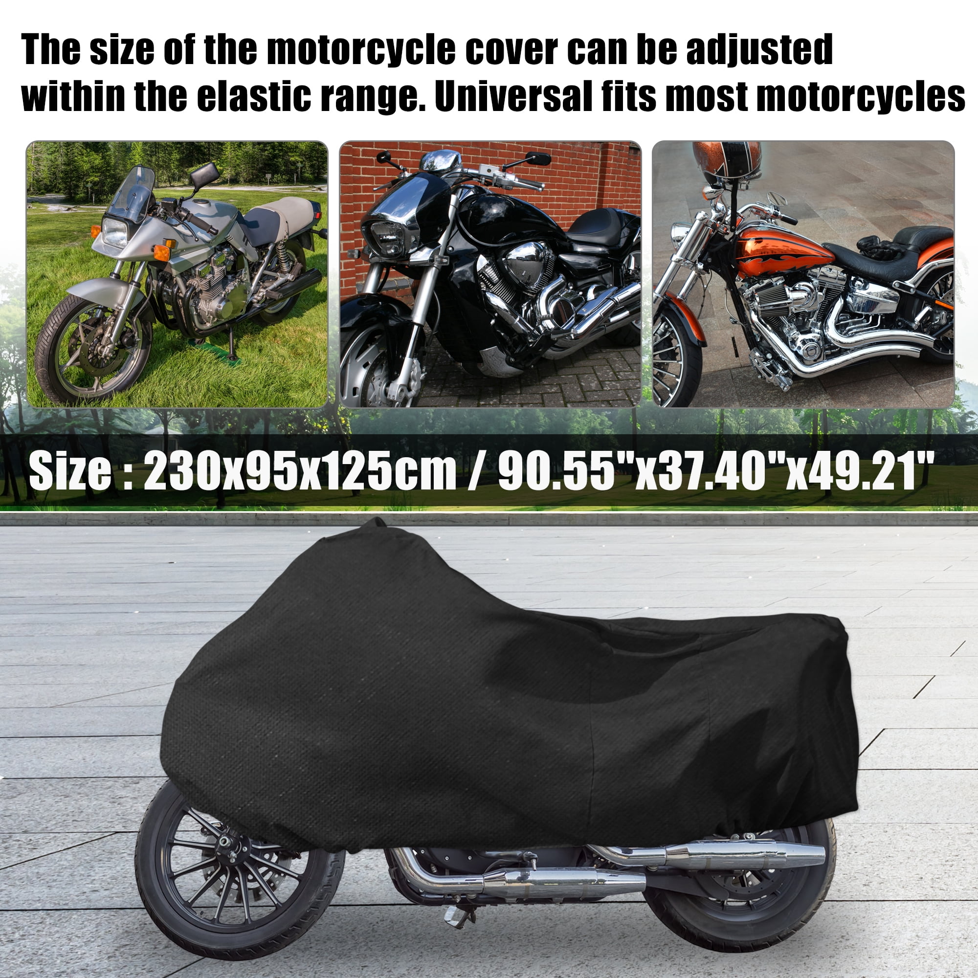 Unique Bargains Motorcycle Cover Stretch Elastic Fabric Indoor Dust Dirt Protector Cover Fits 79.13"-82.68" Motorbikes Black XL