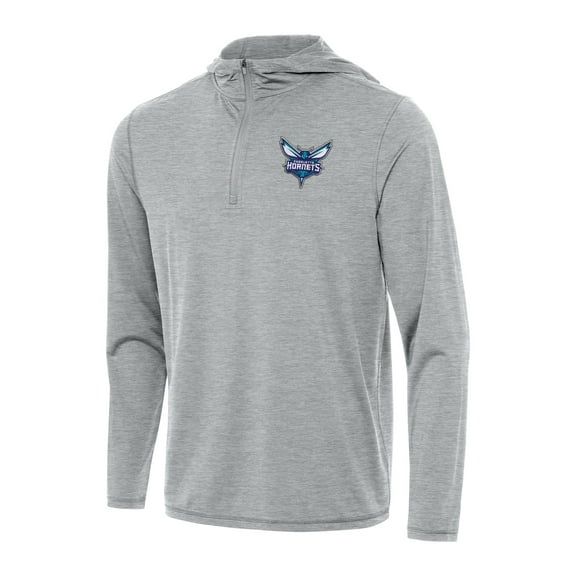 Men's Antigua Heather Gray Charlotte Hornets Tidy Quarter-Zip Hoodie