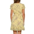 thumbnail image 3 of Vestido de gasa floral con volantes y mangas de volantes para mujer, con cuello en V y lazo, por encima de la rodilla, en amarillo claro, 3 of 6