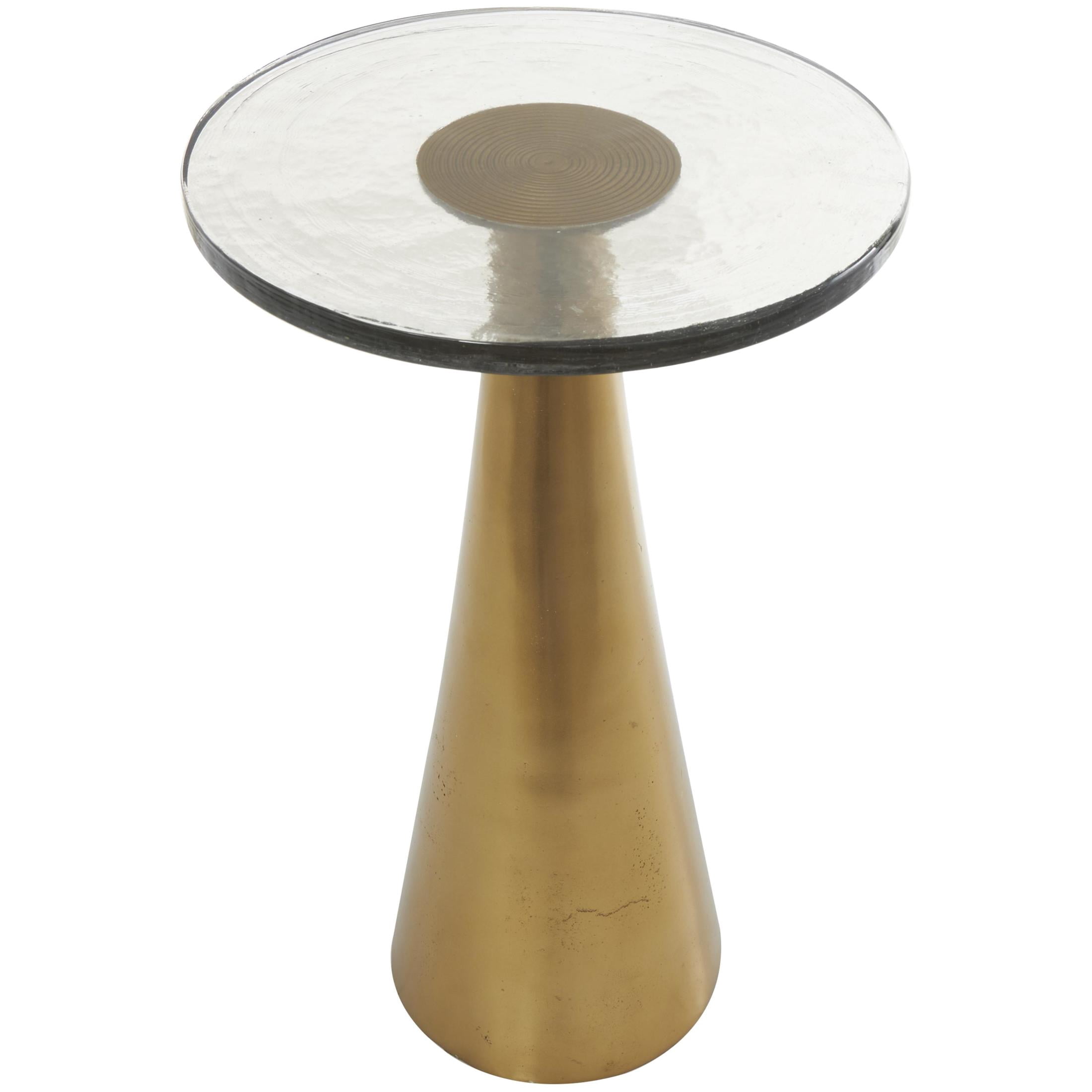 DecMode 14" x 22" Gold Aluminum Metal Cone Geometric Accent Table with Textured Glass Tabletop, 1-Piece