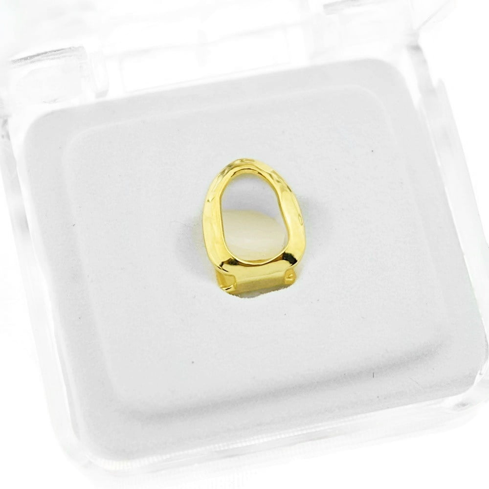 14k Gold Plated Open Face Grillz Single Cap Top Hollow K9 Canine Tooth Hip Hop Grills