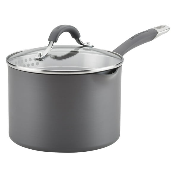 Circulon 3 Qt Radiance Hard-Anodized Nonstick Straining Saucepan, Gray
