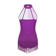 thumbnail image 4 of inlzdz Women's Shiny Sequin Jazz Latin Dance Leotard Tassel Hem Bodysuit Rumba Samba Dancing Outfit Purple XL, 4 of 5