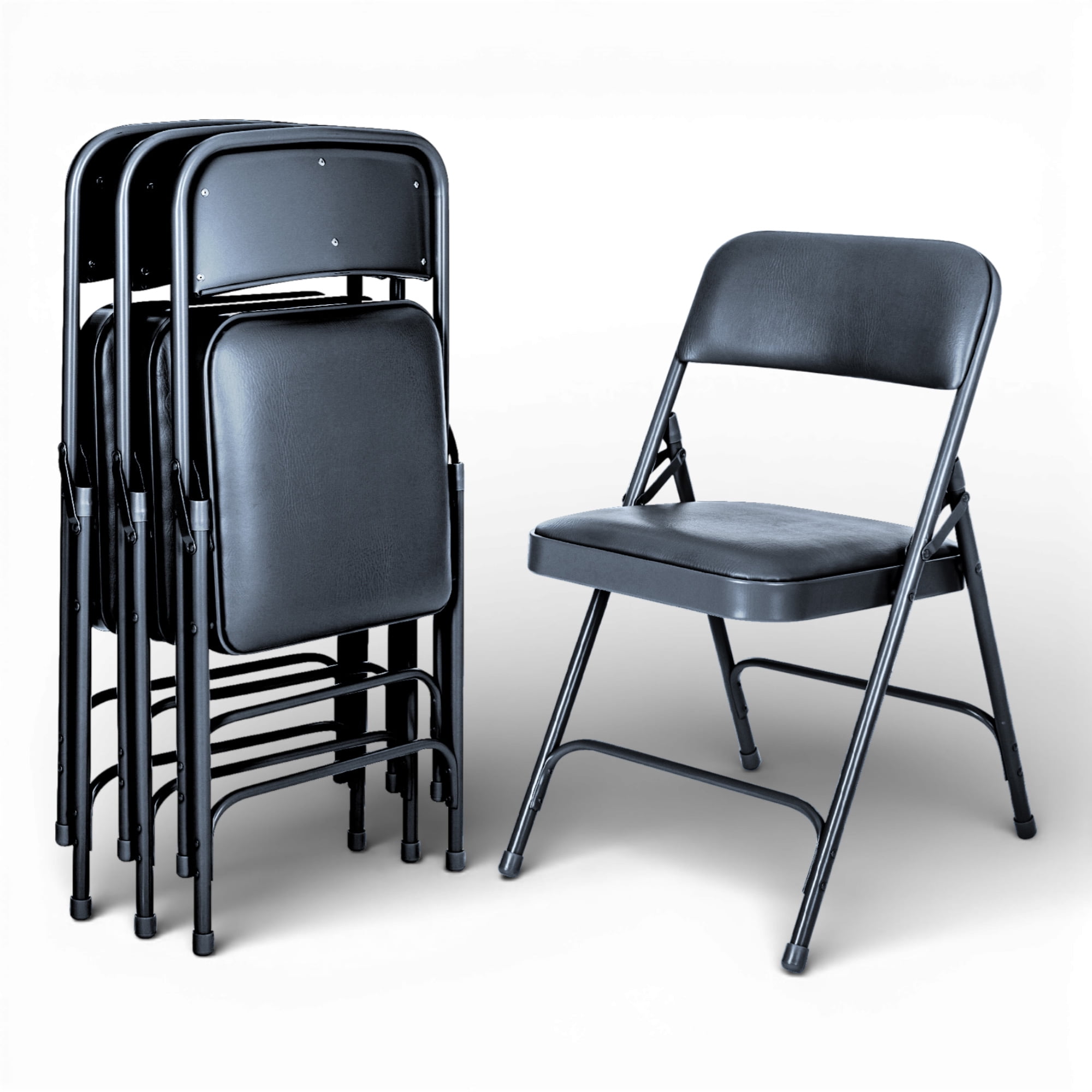 Hampden Furnishings Bernadine Collection Vinyl Folding Chair, Midnight Blue, Pack of 4