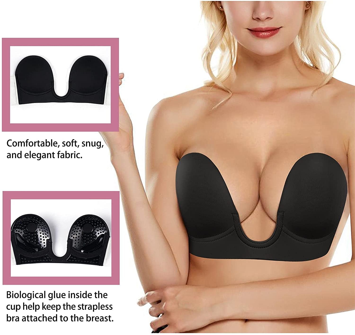 XSHNUO Adhesive Bra Invisible Strapless Backless Silicone Sticky Push Up  Lifting Bras for Women with Nipple Covers : : Clothing, Shoes 