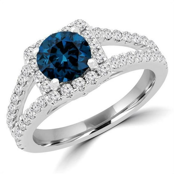 Majesty Diamonds MD180561-3.75 1.75 CTW Round Blue Diamond Princess Halo Engagement Ring in 14K White Gold - Size 3.75