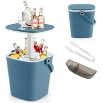 Topbuy Portable Cooler Table with Handle Cooler with Lift Top Lid & Bottle Opener 3-in-1 Outdoor Drink Table Blue