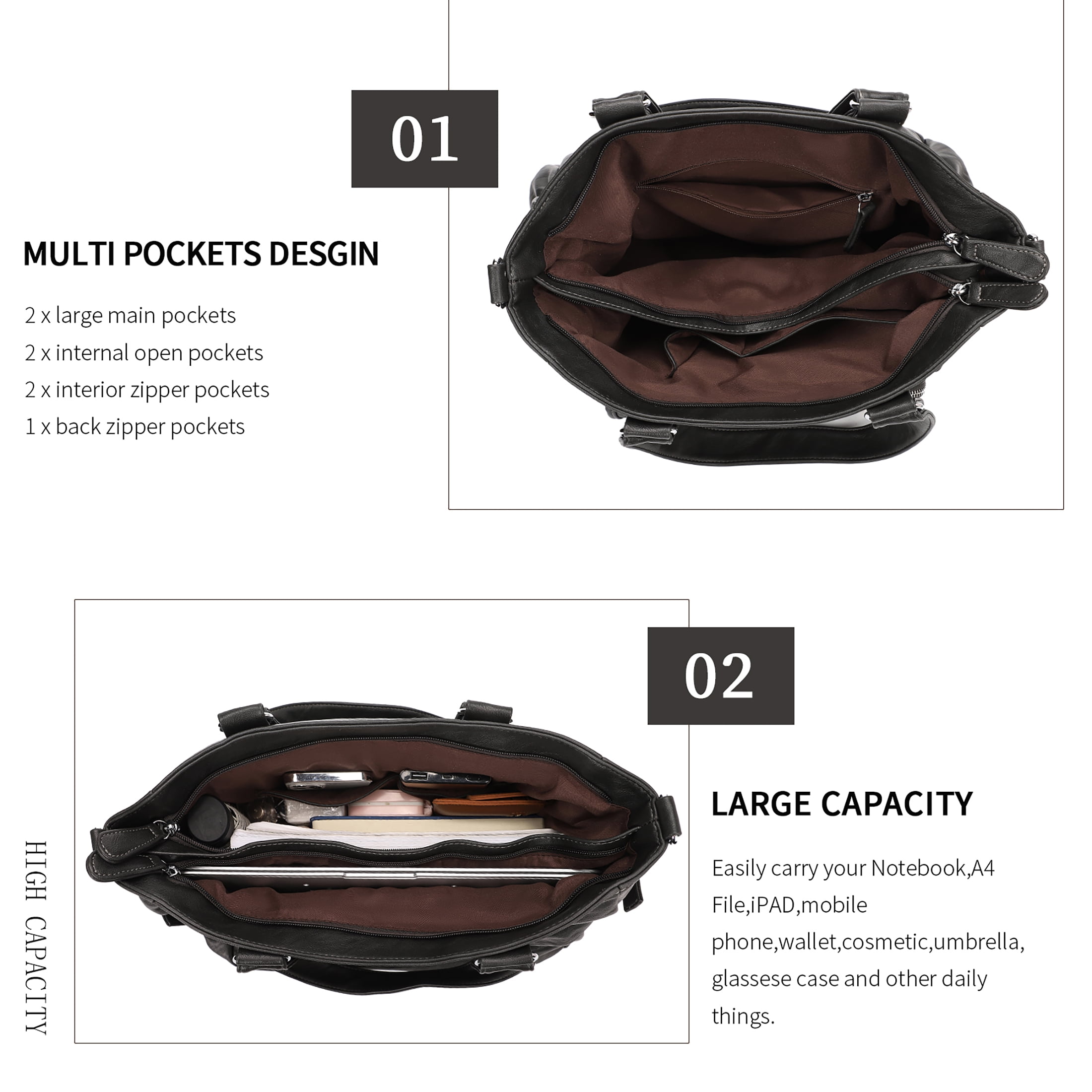 KL928 Large Purses for Women Shoulder Handbags Large Crossbody Hobo Bag for Women(Charcoal Gray)
