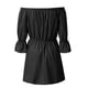 thumbnail image 3 of Jumpingount Vestido de mujer con hombros descubiertos, ropa de color sólido, manga con volantes, vestido de otoño, blanco, S Vestidos Negro L Jumpingount AP003596-15, 3 of 6