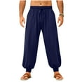thumbnail image 4 of hotojiny Mens Harem Pants Casual Elastic Waist Drawstring Cotton Cropped Linen Pants Baggy Boho Beach Yoga Trousers M-3XL, 4 of 7