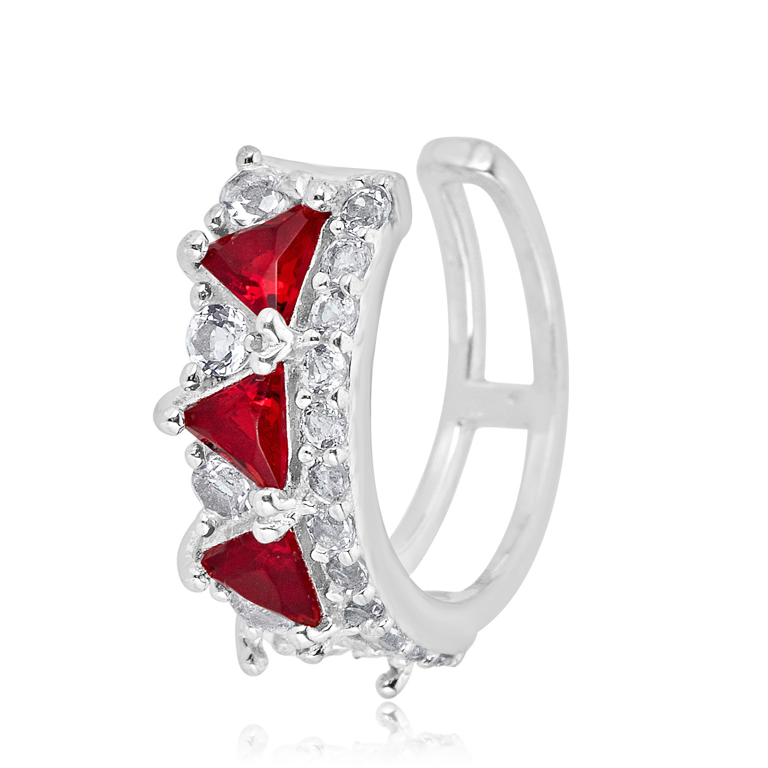 AVORA 925 Sterling Silver Cubic Zirconia CZ Double Row Ear Cuff - Picture 11 of 16