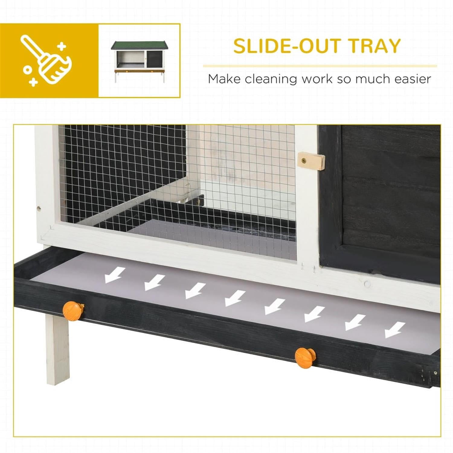 Kadyn 35" Wooden Rabbit Hutch with Slide-out Tray and Openable Roof, Outdoor Small Animal Habitat Enclosure Bunny Cage for Bunnies, Guinea Pigs, Gray