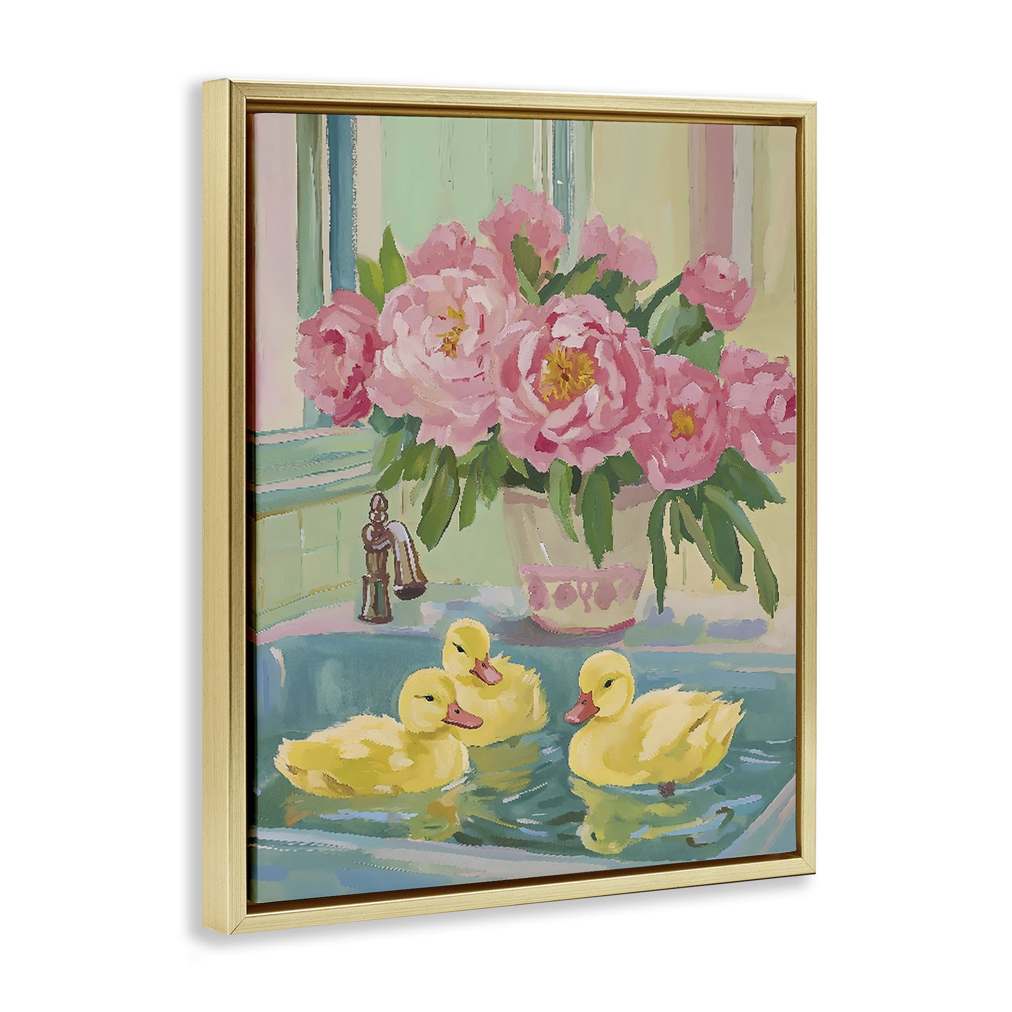 Stupell Industries Ducks in Sink Bath Gold Framed Floater Canvas Wall Art, design by The Prints Vibe