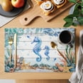 thumbnail image 2 of Seahorse Coastal Placemats Set of 12 Summer Nautical Starfish Coral Grey Wooden Place Mats Indoor Wipeable Table Mats Washable Dining Table Placemats for Kitchen Holiday Party Home Decor 13x19 Inch, 2 of 9
