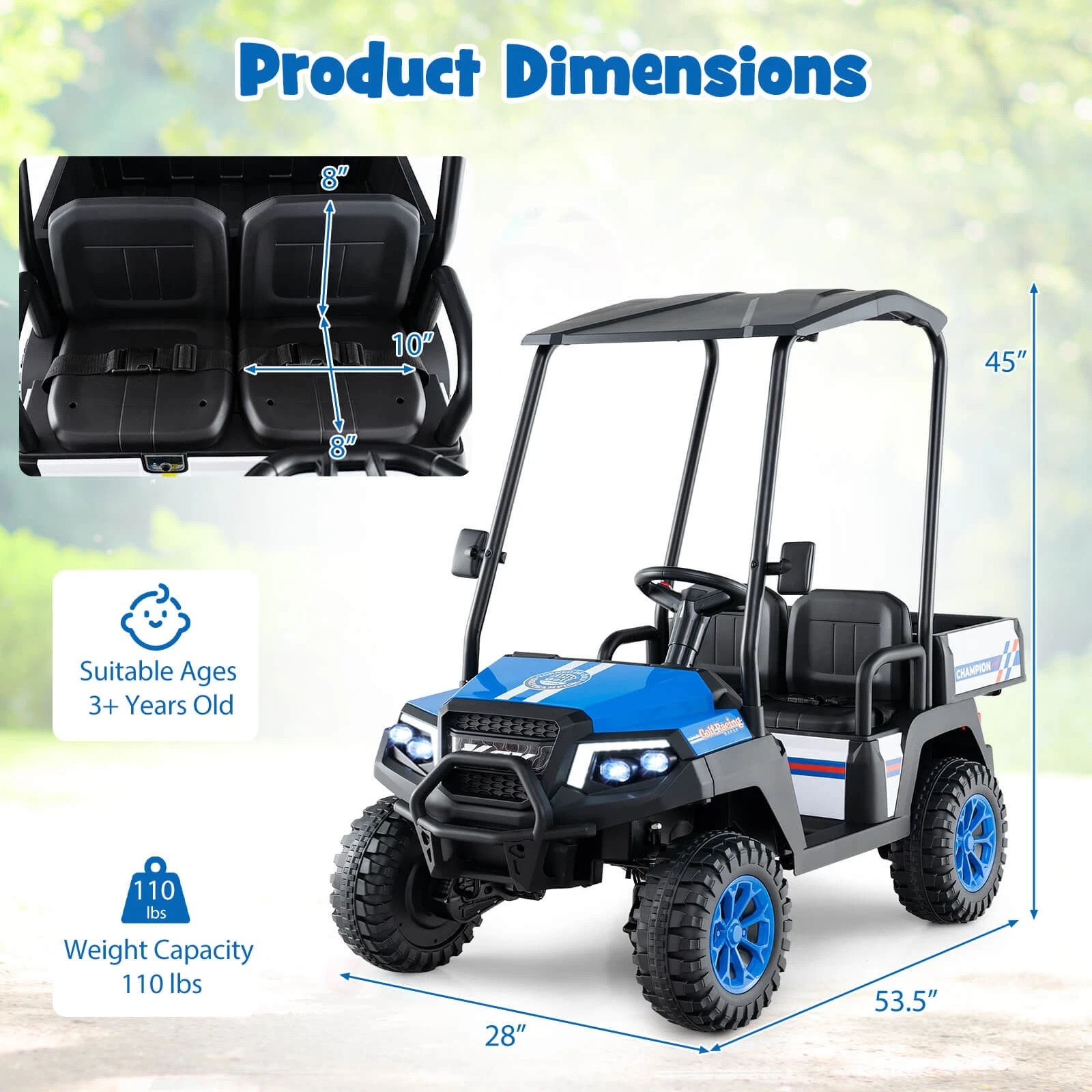 Exdeerjoy 24V 7AH Kids Golf Cart, 4WD 2 Seater Ride on Car w/Sun Shade, Storage & Remote Control, Battery Powered Vehicle