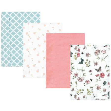Hudson Baby Infant Girl Cotton Flannel Burp Cloths, Hummingbird Garden 4 Pack, One Size