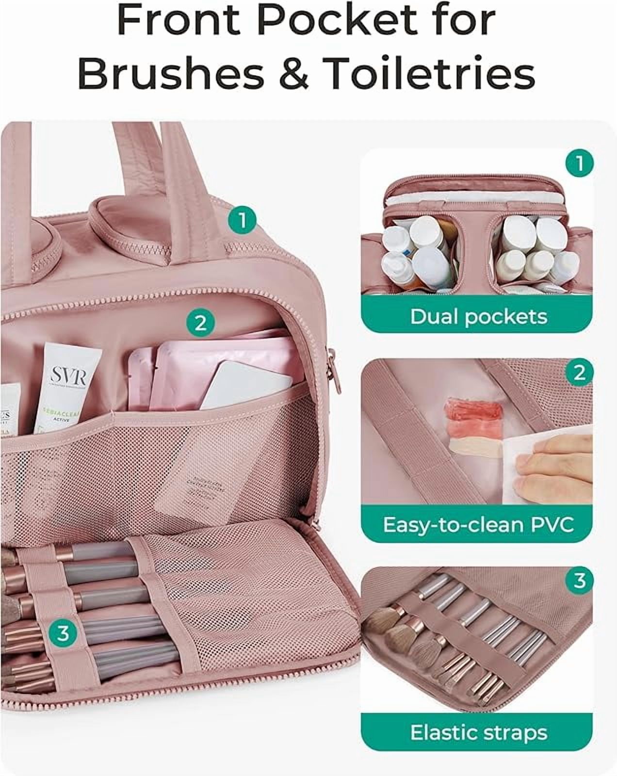 Soft Taslan Fabric Travel Toiletry Bag - Large Upright Leak-Proof Cosmetic Organizer, 4-Compartment Dry-Wet Separation Bag (Gym/Business Trip)