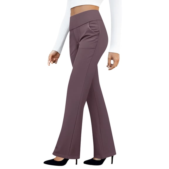 OIOLOYJM Women Dress Pants Stretchy Wide Leg Business Work Yoga Pants High Waisted Casual Pull On Trouserwith Pockets Brown_#002 XL