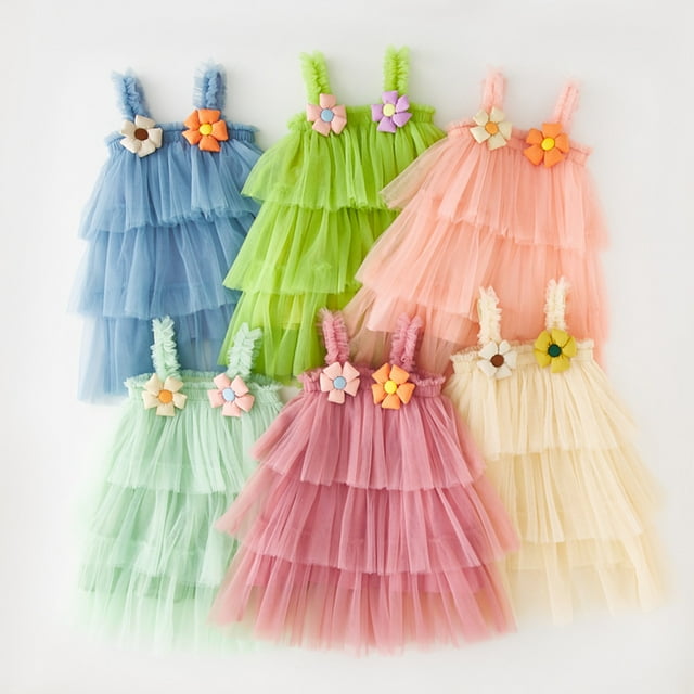 Robe pour Filles Bébé Sans Manches Florale Fête de Vacances Robe de Danse à Étages Robes pour Filles Beige 2-3 Ans