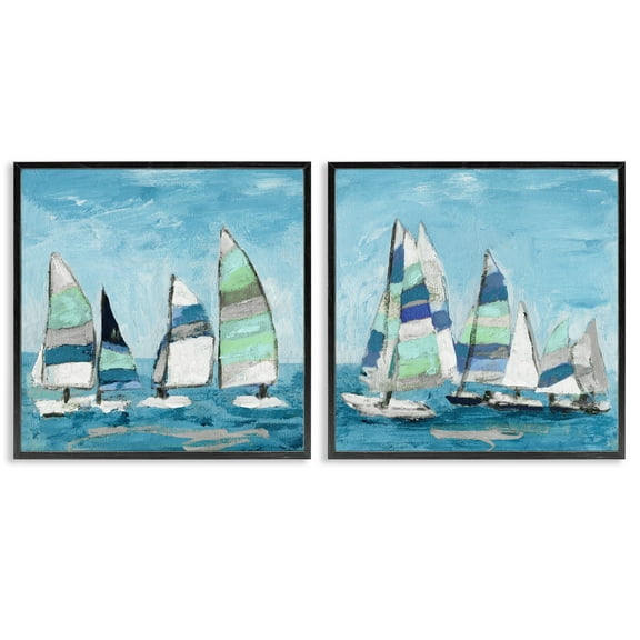 Stupell Industries Soothing Sailboats Drifting Nautical Ocean Marina Vessel Painting Black Framed Art Print Wall Art, Set of 2, Design by Katrina Craven