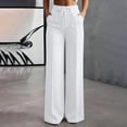 thumbnail image 6 of VEKDONE Womens Suit Trousers High Waisted Drawstring Straight Leg Pants Dressy Business Work Dress Trousers Office Palazzo Pants with Pockets White M, 6 of 9