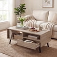 thumbnail image 2 of ELLEGNT Coffee Table with Storage Drawer and Open Shelves - Rustic Rectangle Center Table for Living Room, Natural, 2 of 9