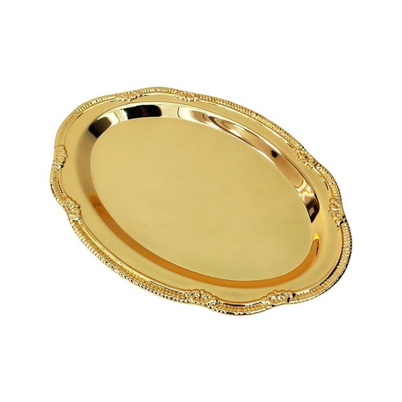Slccxzc Iron Metal Gold Vintage Embossed Tray Decorative Dessert Serving Platter Tea Table Decor 1-Piece (Small Size)