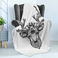 thumbnail image 4 of Elk Soft Flannel Fleece Blanket, Ornate Deer Head with Crescent Moon in His Antlers Hand-Drawn Vintage Art, Cozy Plush for Indoor and Outdoor Use, 50" x 70", Charcoal Grey and White, by Ambesonne, 4 of 5