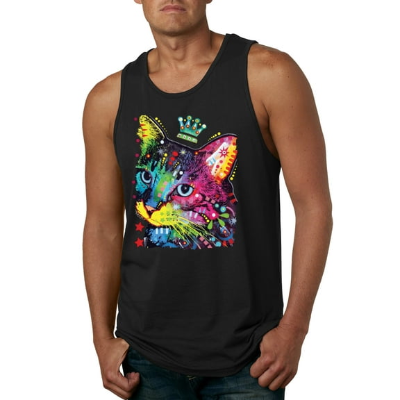Wild Bobby Dean Russo Cat Wearing a Crown Thinking Cat Crowned Cat Lover Men Graphic Tank Top, Black, Small