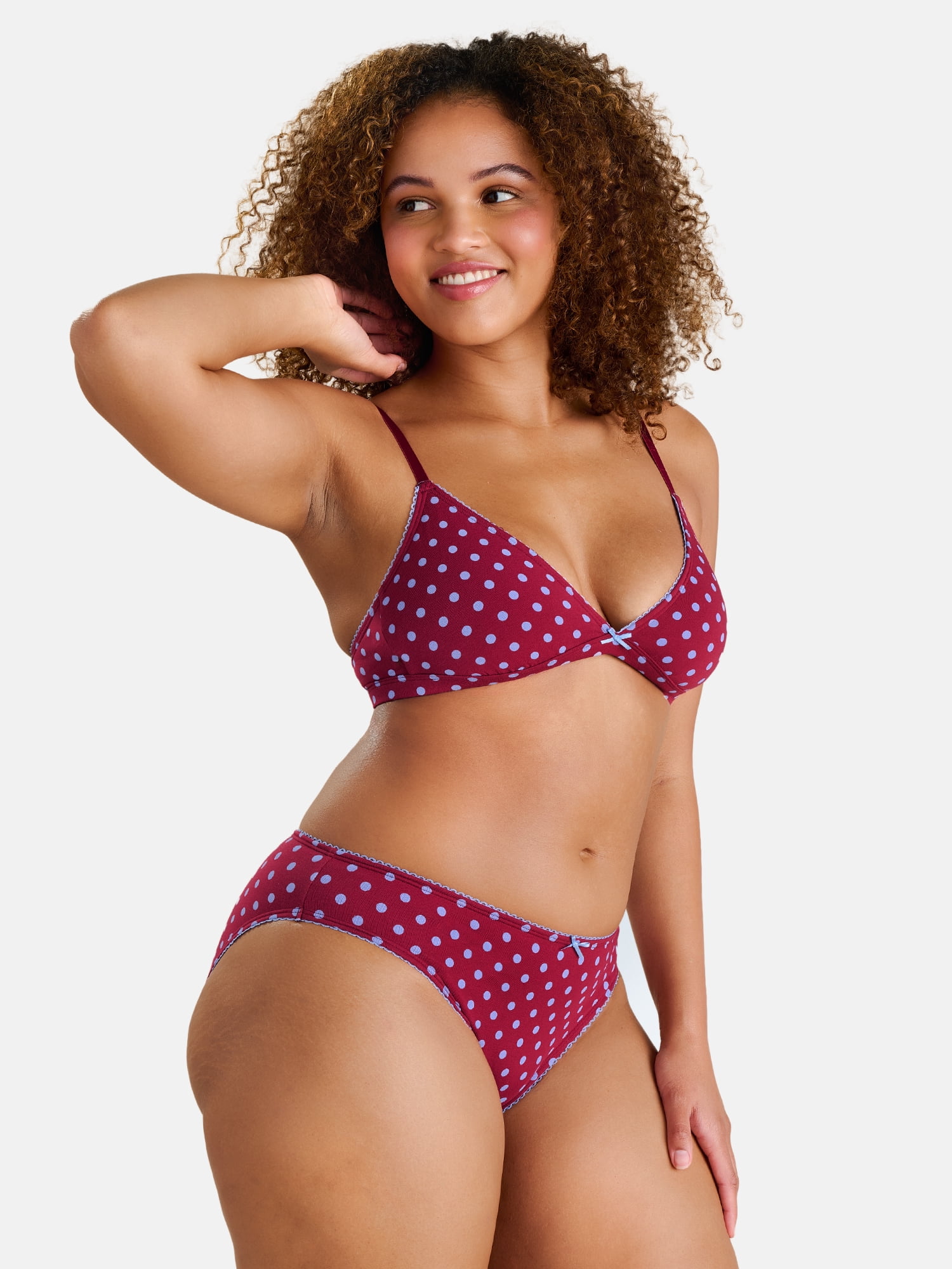 Fresh by Fruit of the Loom Women's Cotton Triangle Bralette and Bikini Set, Size XS-XXL