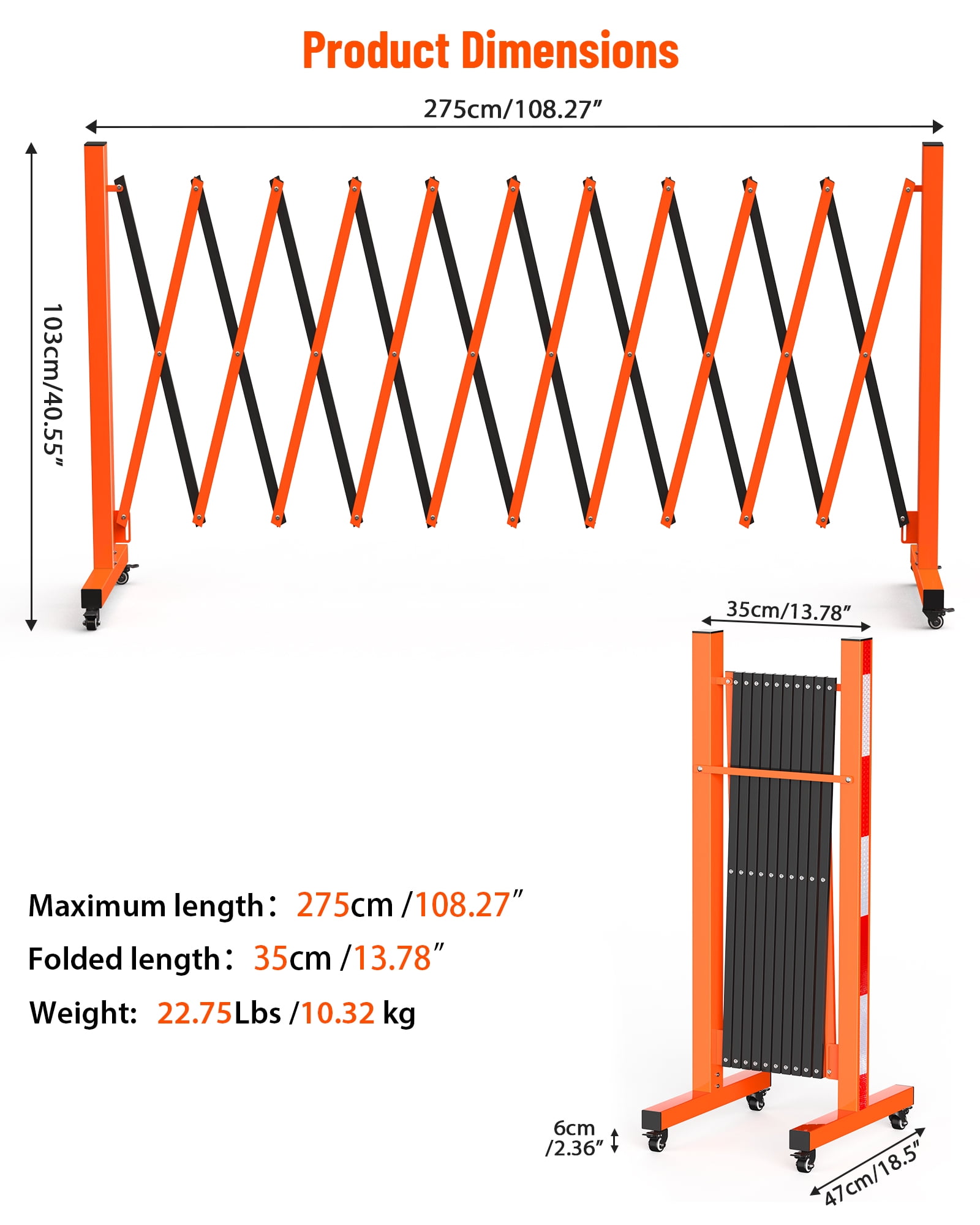 Towallmark Metal Expandable Barricade Gate Outdoor with Brake Wheels, 9FT Folding Security Barrier Gate, Versatile Portable Traffic Barricade Fence for Home, Yard