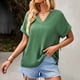 thumbnail image 5 of Camisa de manga corta con cuello en V para mujer, informal, elegante, color puro, suelta, cómoda, con cuello en V, Top verde XL, 5 of 8
