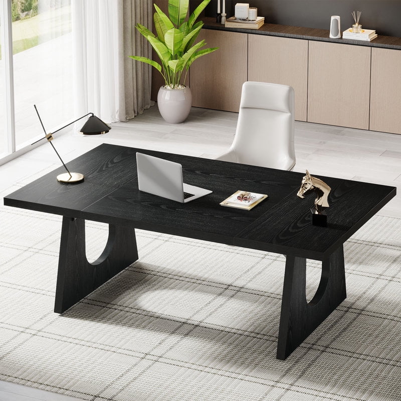 Tribesigns Modern Executive Desk, 70.9-Inch Large Computer Office Desk for Home Office, Black