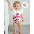 thumbnail image 4 of Rovasas Newborn Girl Outfit Embroidery Rugby Fly Sleeve Romper with Hairband, 4 of 9