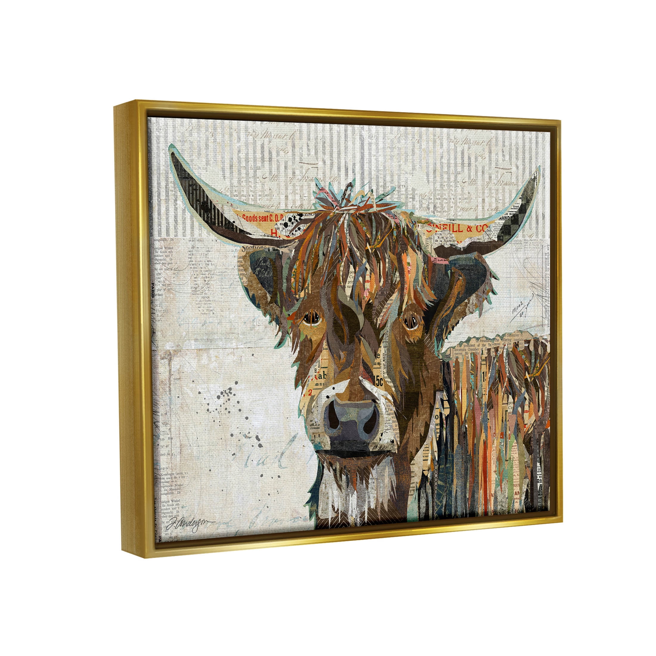 Stupell Industries Highland Cattle Cow Collage Portrait Graphic Art Metallic Gold Floating Framed Canvas Print Wall Art, Design by Traci Anderson