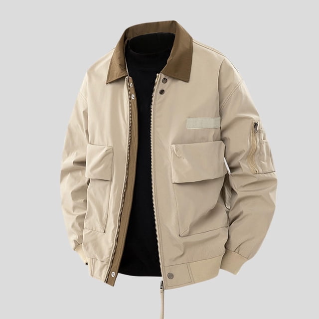 Blusa y camisa de manga larga con cuello vuelto para hombre, ropa de trabajo a prueba de viento de color sólido de otoño, chaqueta informal de solapa de manga larga para hombre, abrigo de poliéster