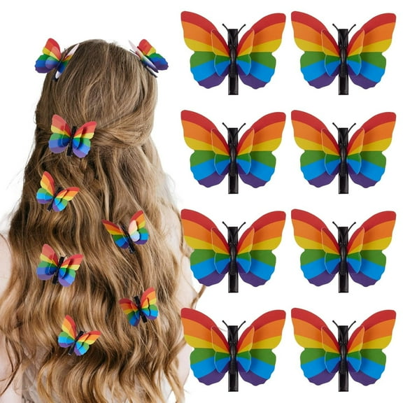 HHBEAUTY 1 Pcs Rainbow Butterfly Hair Clips for Pride Parade, Pride Rainbow Accessories, Butterfly with Foldable Wings, Celebration Headpiece Outfit Accessories for Women