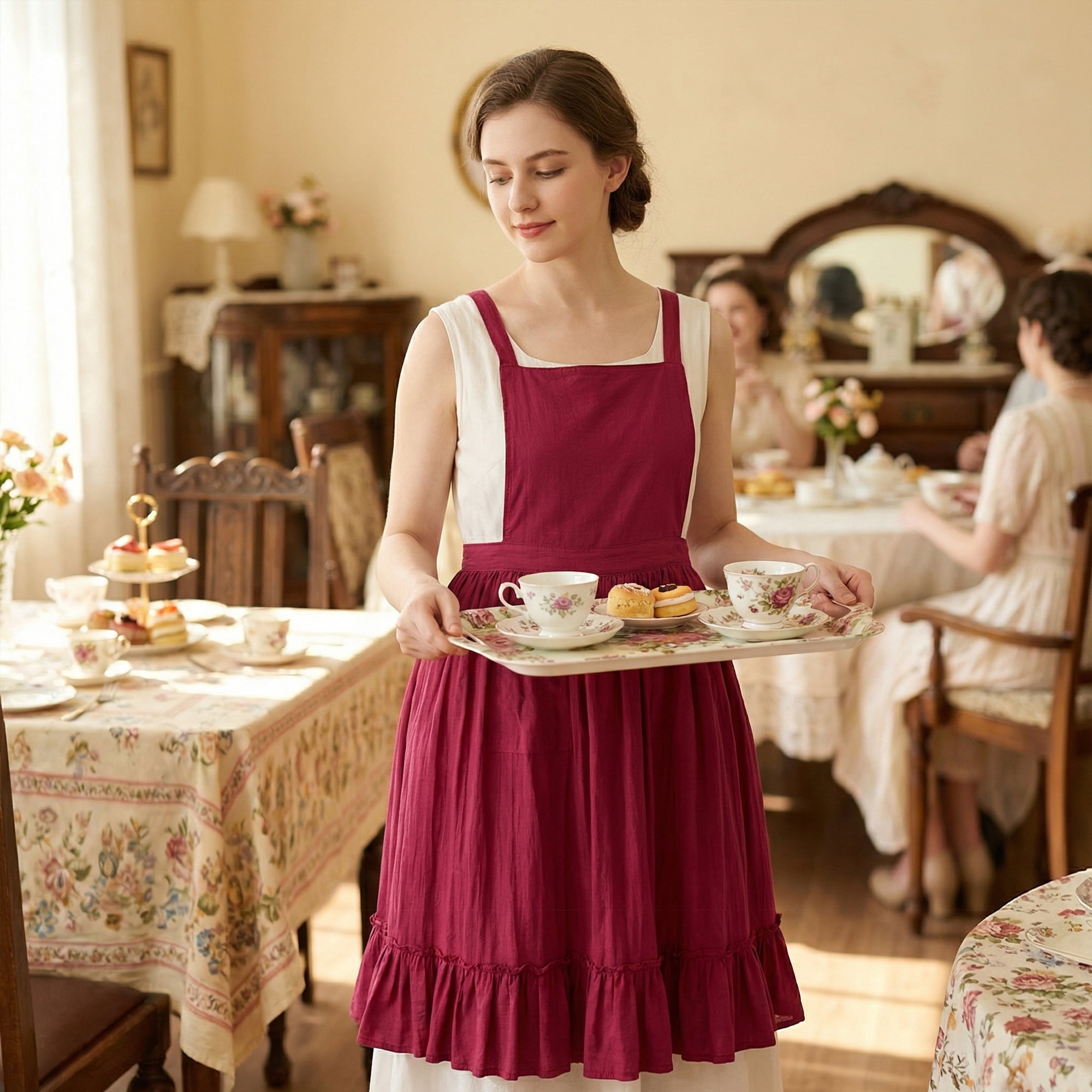 Unique Bargains Aprons for Women with Pockets Kitchen Apron Extra Long Waist Red