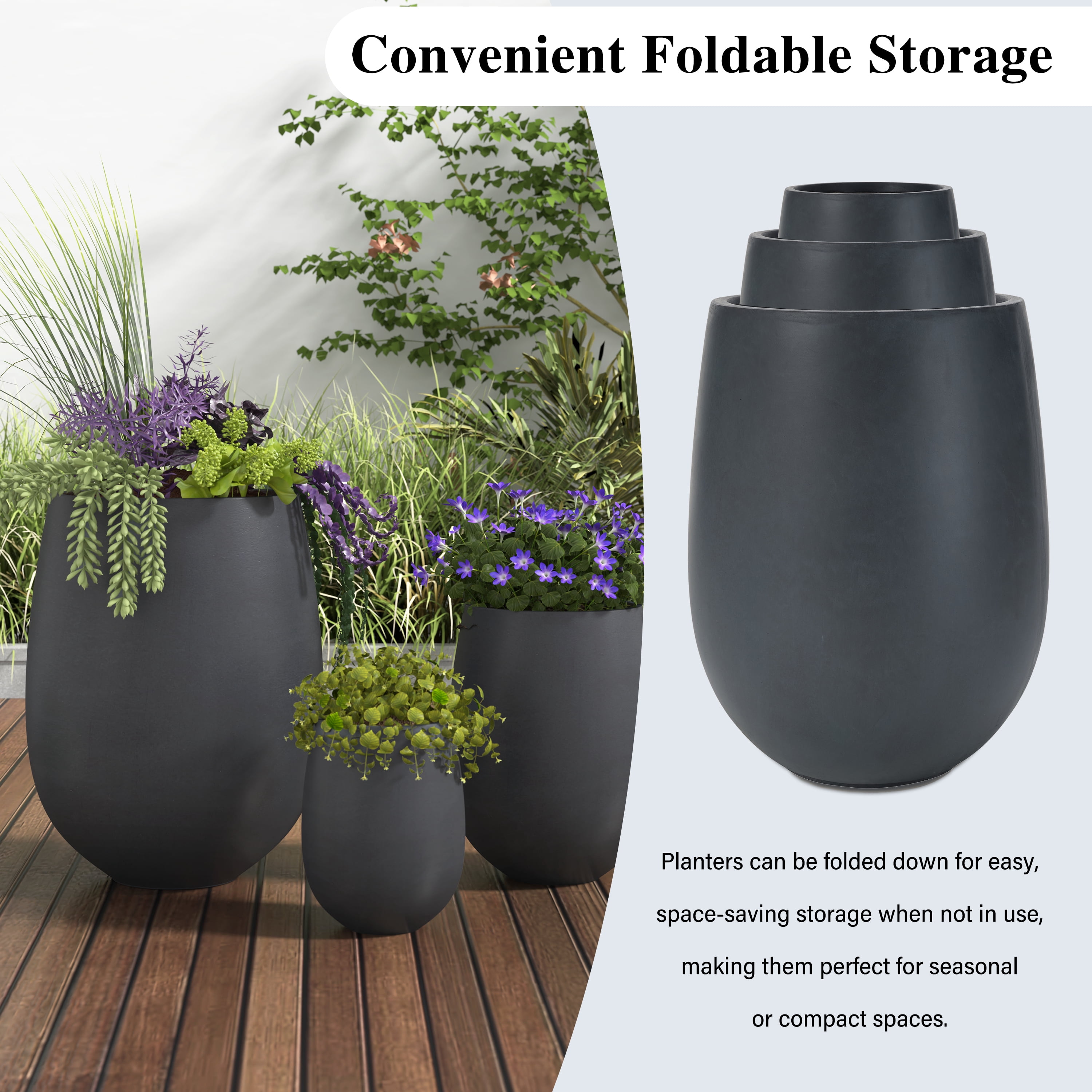 Euroco Round MGO Planter Set of 3(15.6"/10.7"/7.3" ), Large Outdoor Indoor Flower Pots with Drainage Holes,Modern Decorative Pots for Garden, Patio, Poolside,Home, Office