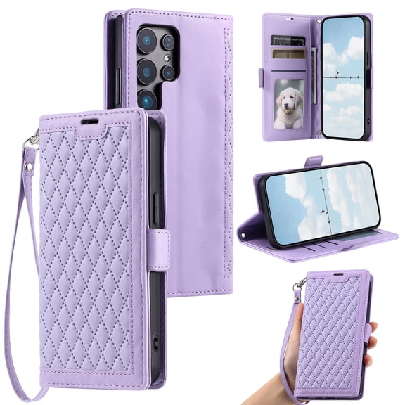 Allytechgroup Flip Wallet Case for Galaxy S26 Ultra, with Crossbody Shoulder Strap & Lanyard Cards Holder Stand Stylish Cover for Galaxy S26 Ultra, Purple