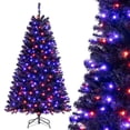 thumbnail image 1 of Patiojoy 6 FT Artificial Halloween Tree Pre-lit Hinged Black Xmas Tree w/ Spooky Sounds LED Lights, 1 of 10