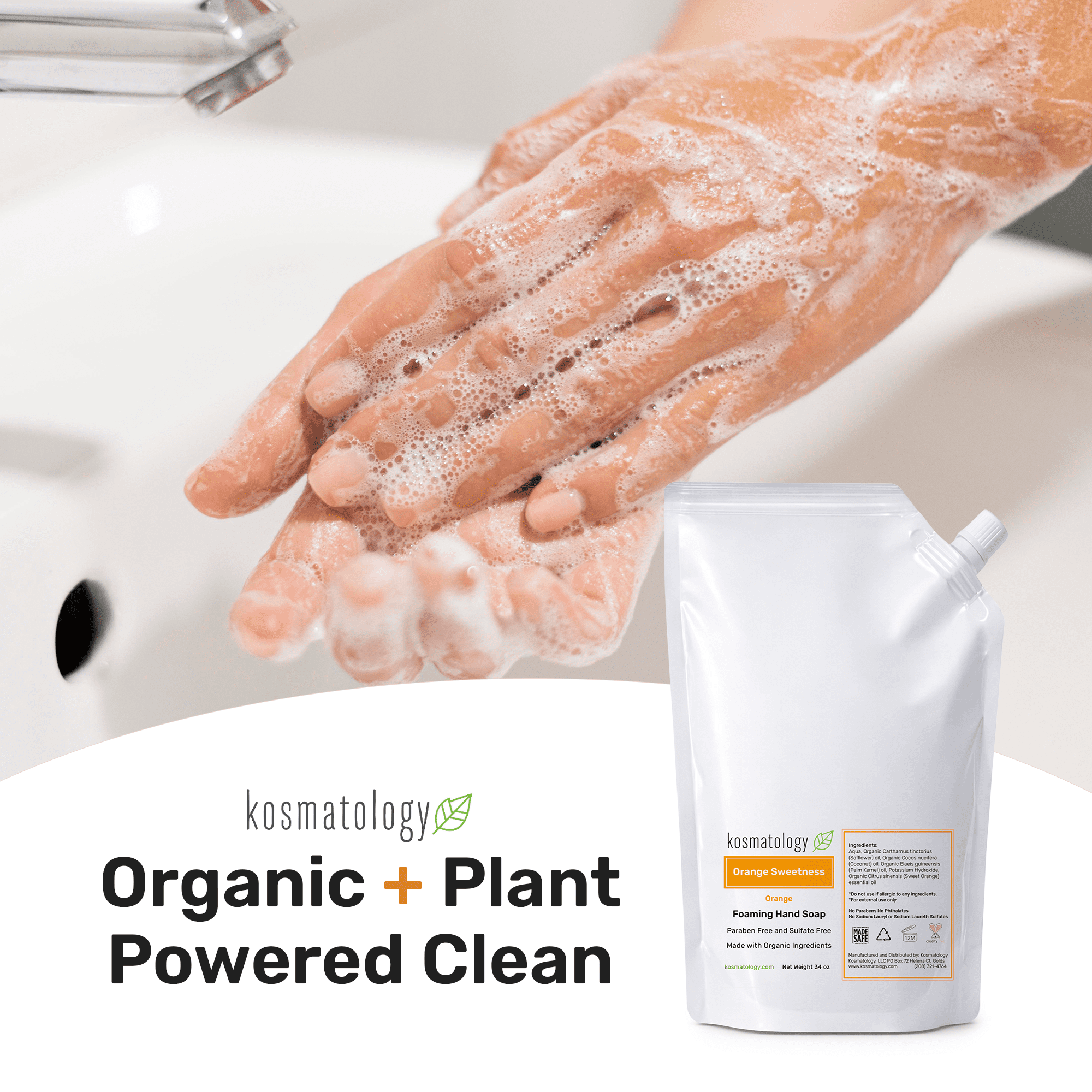 kosmatology® Orange Organic Foaming Hand Soap Refill | Moisturizing Hand Wash | Clean Ingredients, Infused with Essential Oils | 34 fl oz