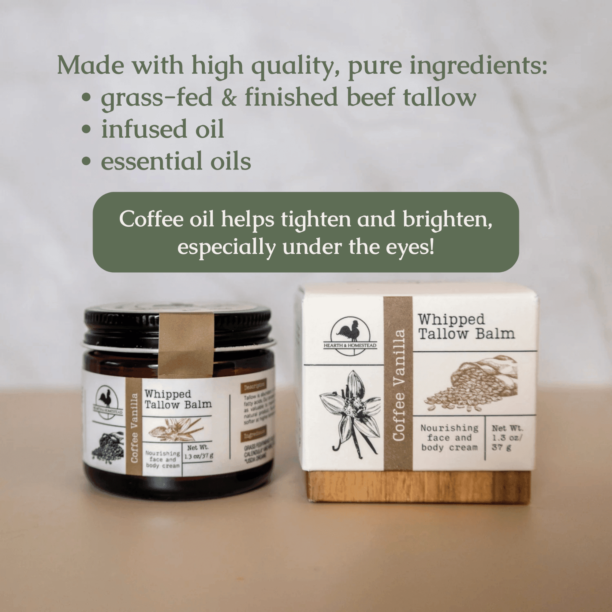 Coffee Vanilla Whipped Tallow Balm: Hearth and Homestead 1.3 oz
