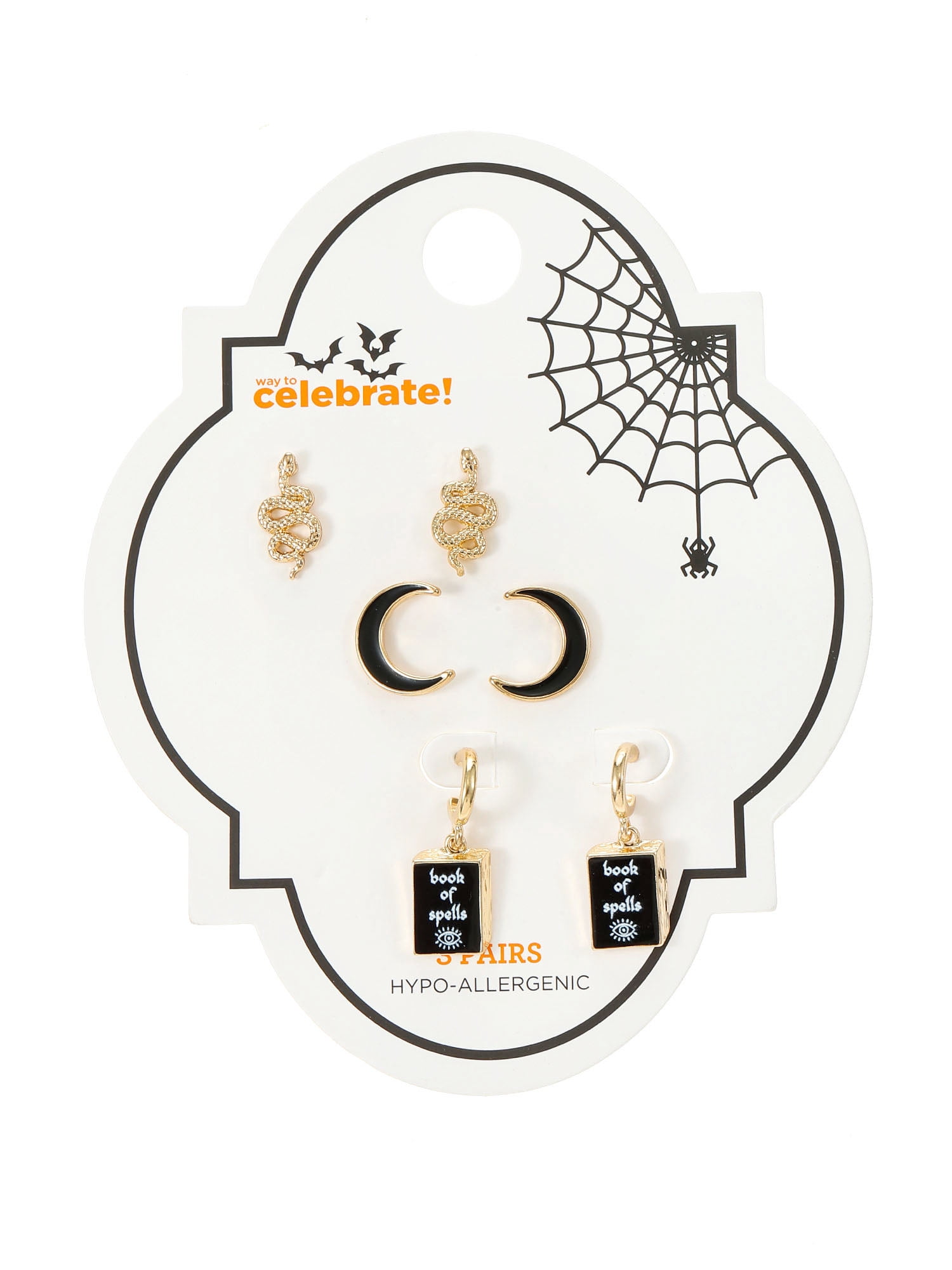 Way to Celebrate Enchanted Halloween Gold Earring Set, 3 Pairs